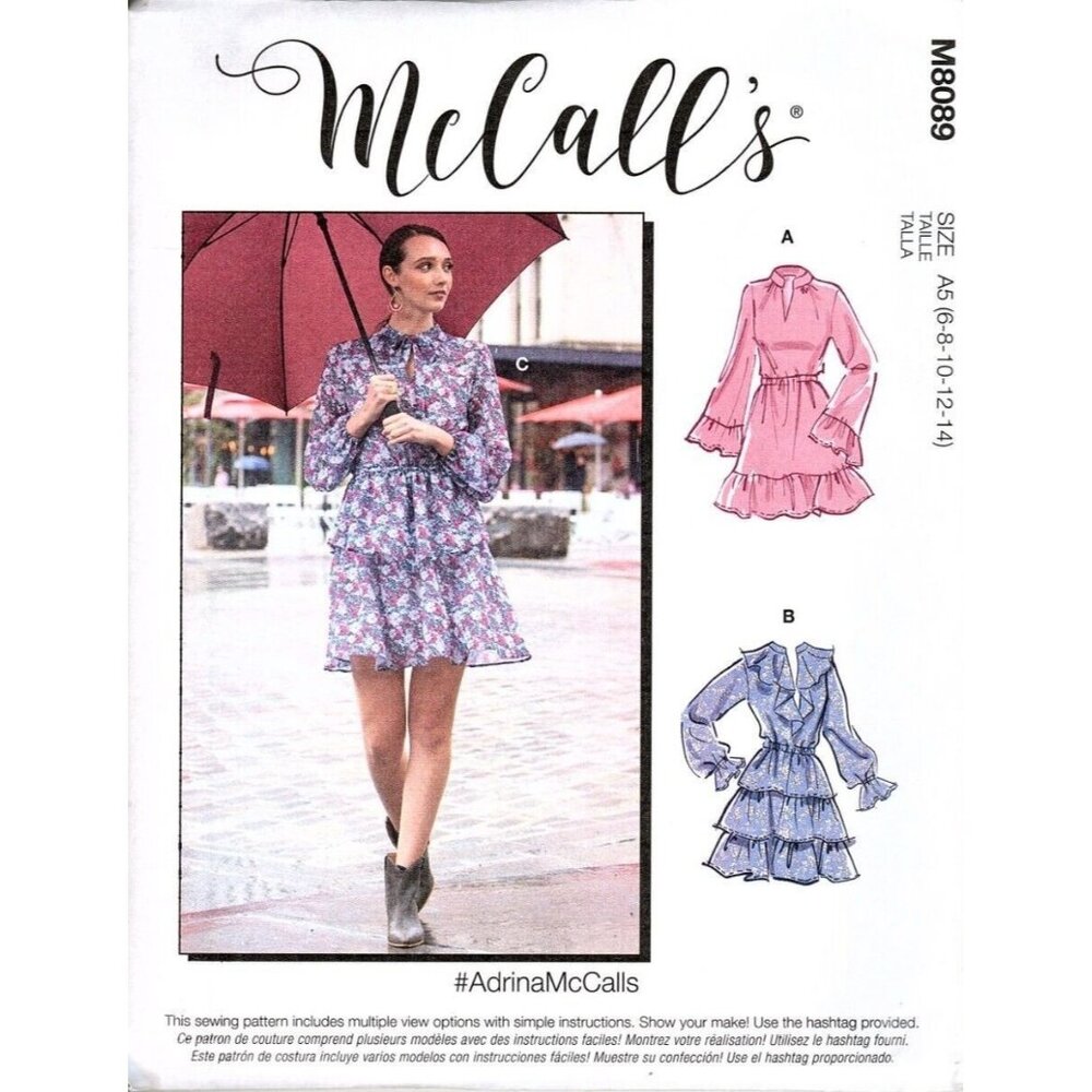 McCalls M8089 Misses 6 to 14 Tiered Skirt Pullover Dress Uncut Sewing Pattern